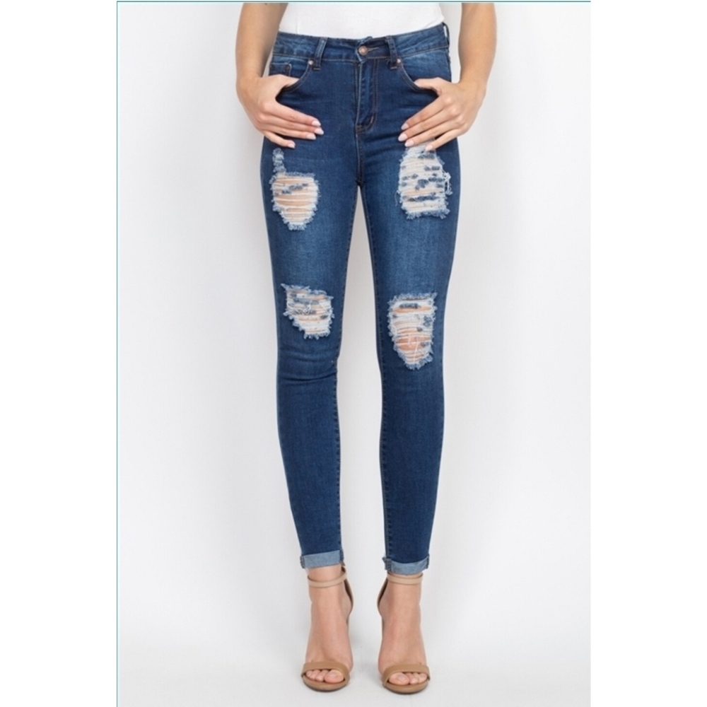 Nina Dark Distressed Skinny Jeans
